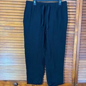 Eileen Fisher Black Organic Cotton Gauze Cropped Pants Frayed Hem Small